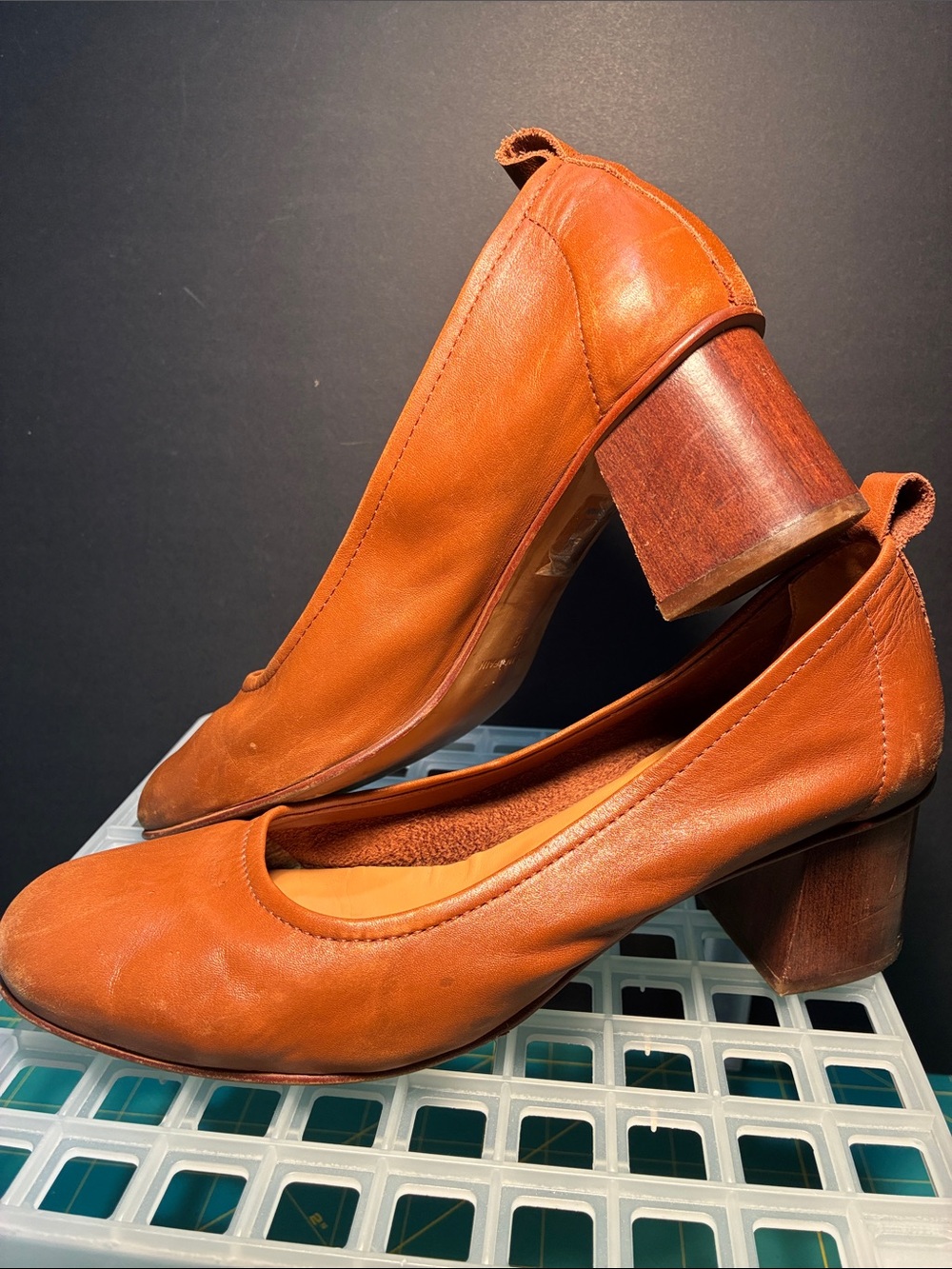 Farylrobin by Anthropologie Women's Cognac Leather Block Heel Pumps